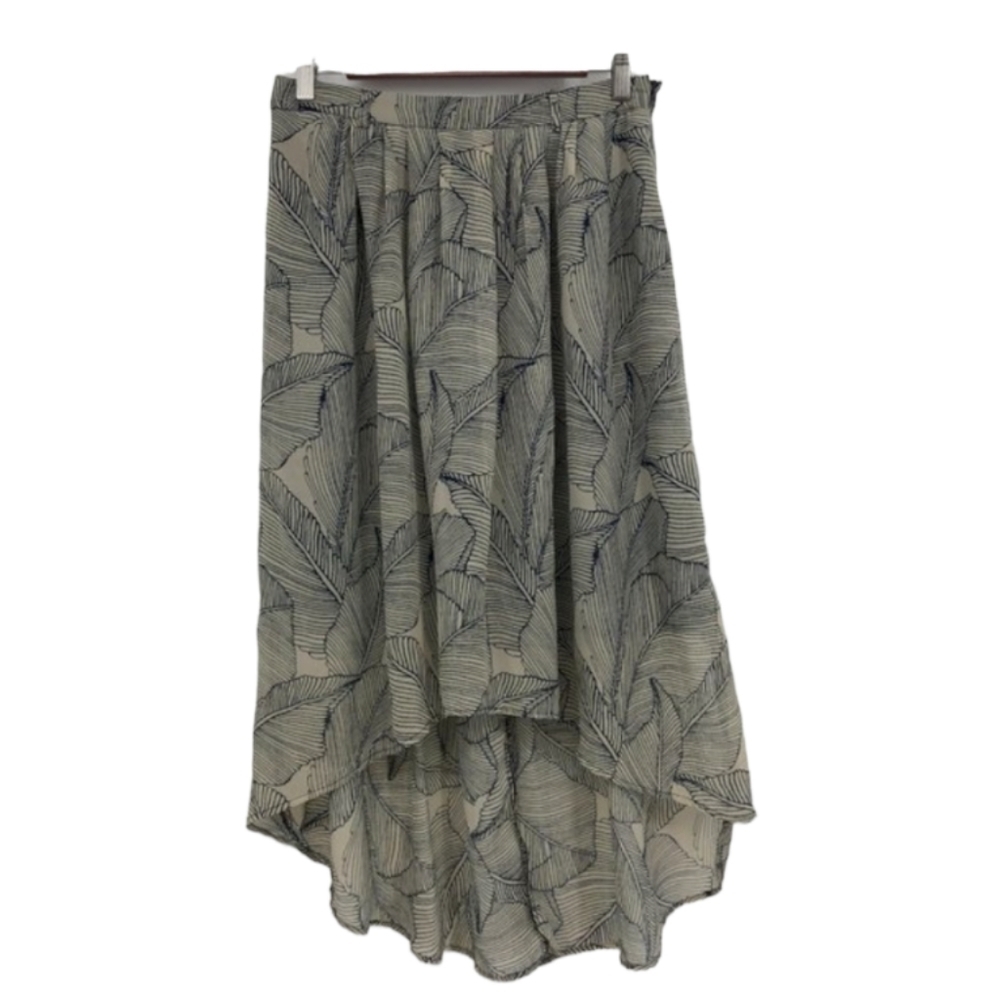 Romy Navy blue + ivory Hi Low Leaf print Midi skirt  size small